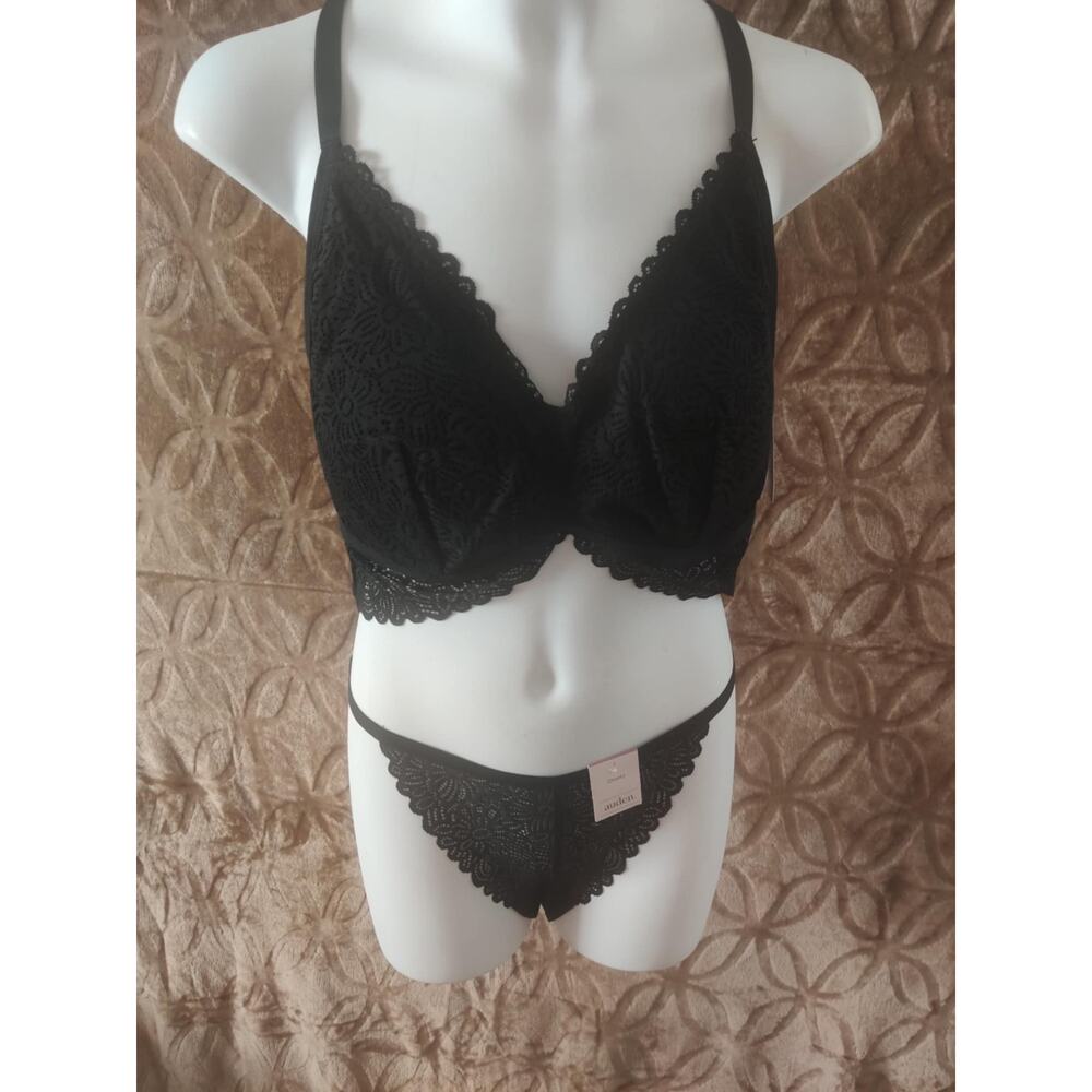 Auden 2 PC Women's Breathable Two-Piece Black Underwear Set